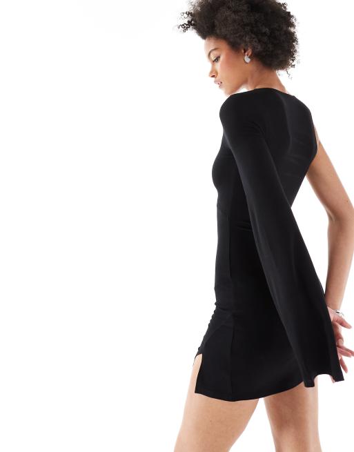 ASOS DESIGN Tall one sleeve tie side mini dress in black, 2 of 4