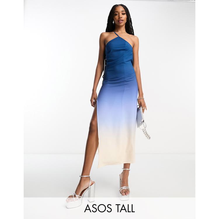 ASOS DESIGN Tall one strap maxi dress in blue ombre print