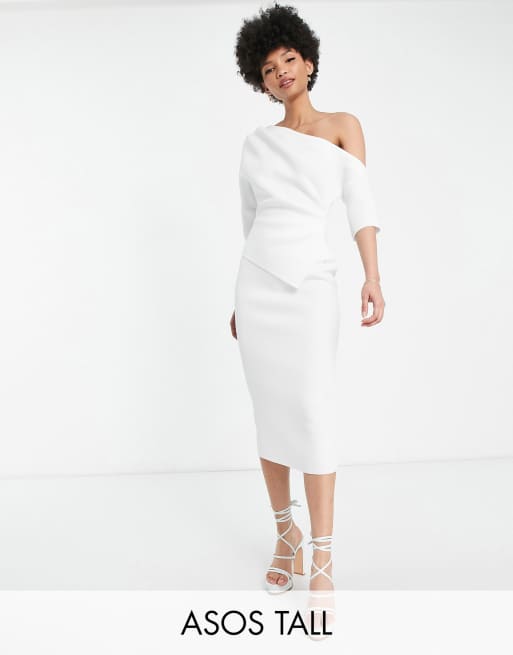 ASOS DESIGN Tall –Ołówkowa sukienka midi z kopertową koszulą w kolorze kości słoniowej