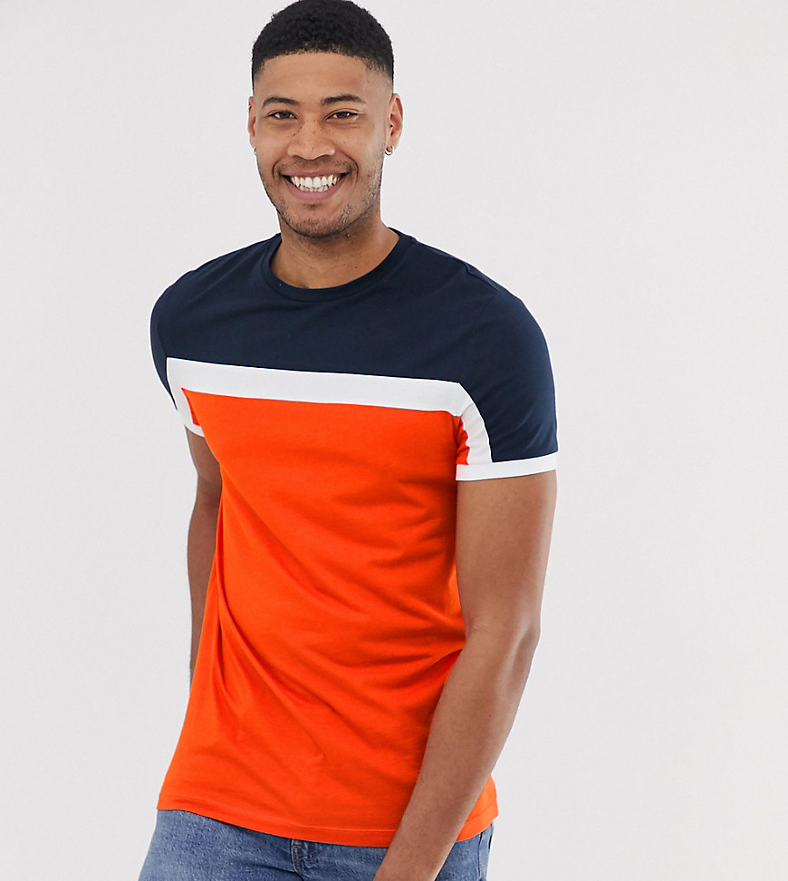 ASOS DESIGN Tall – Orange t-shirt med blockfärgade paneler