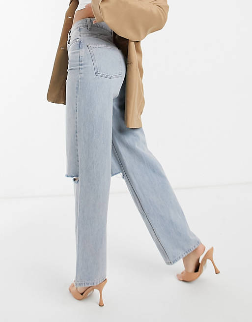  Tall organic cotton blend high rise 'relaxed' dad jeans in light wash with rips 