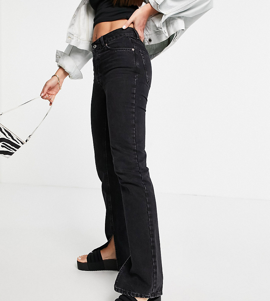 ASOS DESIGN Tall organic cotton blend mid rise '90's' straight leg jeans in washed black with split hem