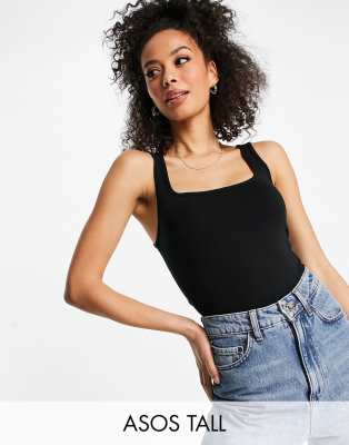 Asos Tall Asos Design Tall Tank Top Bodysuit With Scoop Front And Back In Black In Black