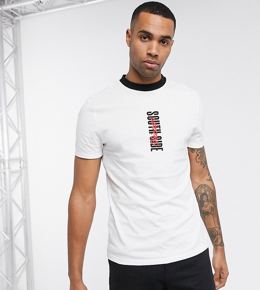 ASOS DESIGN Tall organic cotton t-shirt with city embroidery and contrast neck-White