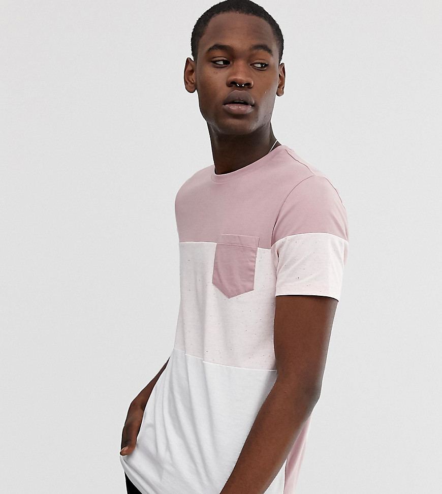ASOS DESIGN Tall organic cotton t-shirt with contrast yoke and panel in interest fabric-White