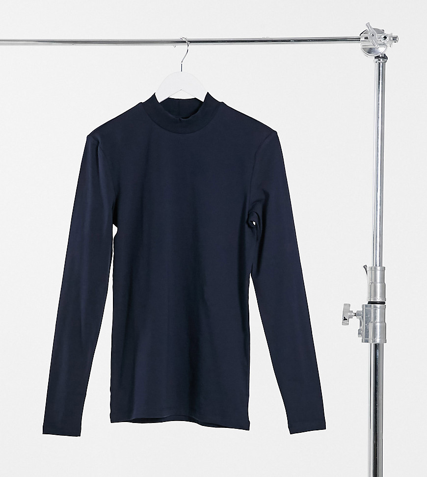 ASOS DESIGN Tall organic long sleeve muscle fit polo in navy