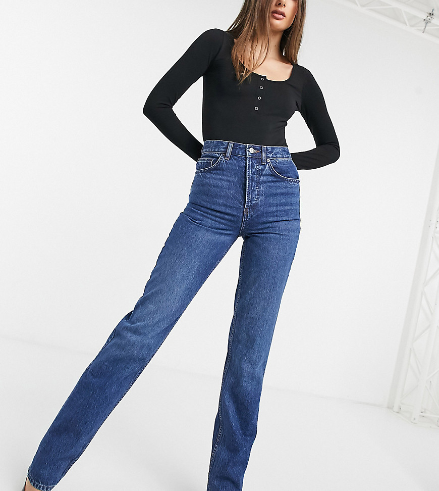 Asos Tall Asos Design Tall Organic Mid Rise '90s Straight Leg Jeans In Rich '70s Blue