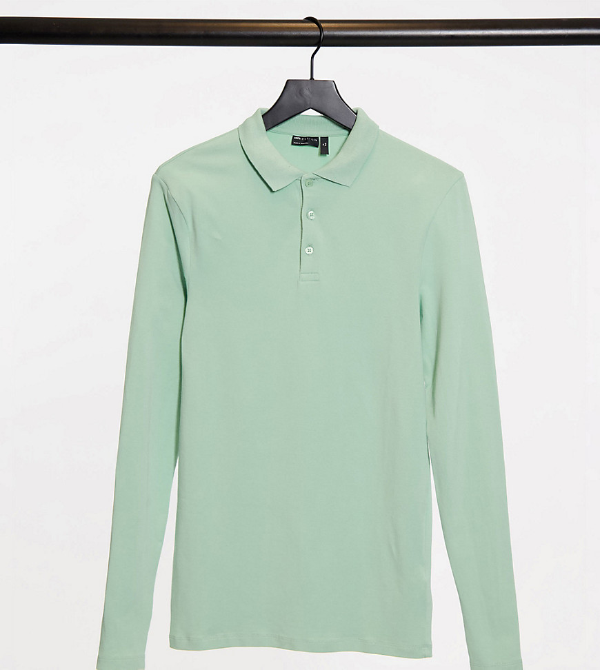 ASOS DESIGN Tall organic muscle fit long sleeve polo in green