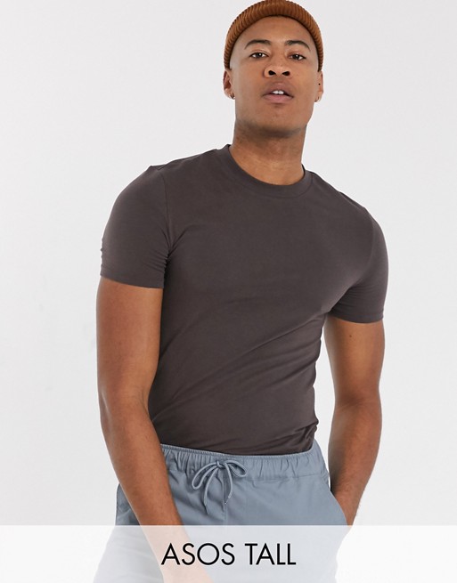 ASOS DESIGN Tall organic muscle fit t-shirt with crew neck in brown