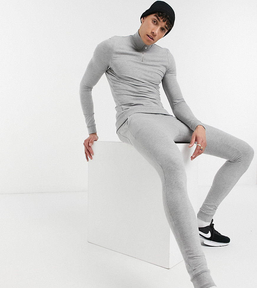 ASOS DESIGN Tall organic muscle tracksuit with half zip sweatshirt in gray heather-Grey