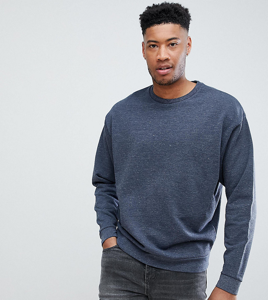 ASOS DESIGN Tall organic oversized sweatshirt with double neck in navy interest fabric