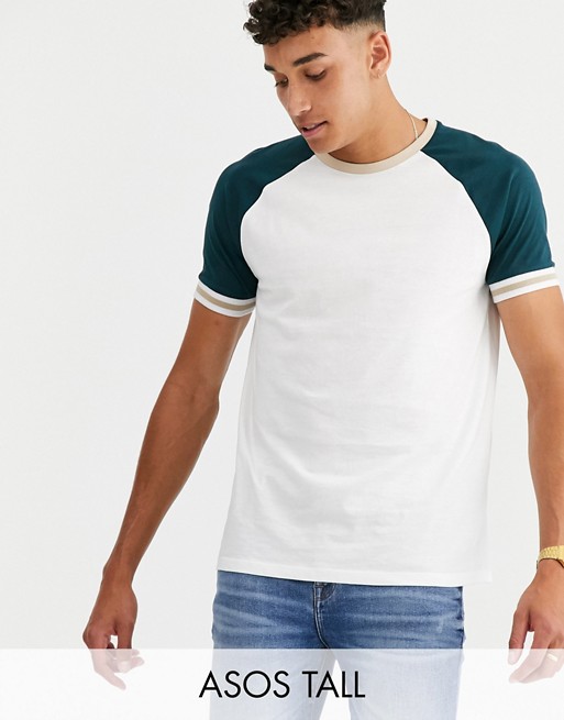 ASOS DESIGN Tall organic relaxed raglan t-shirt with contrast tipping in white