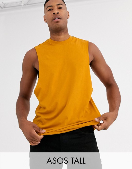 ASOS DESIGN Tall organic relaxed sleeveless t-shirt with dropped armhole in yellow