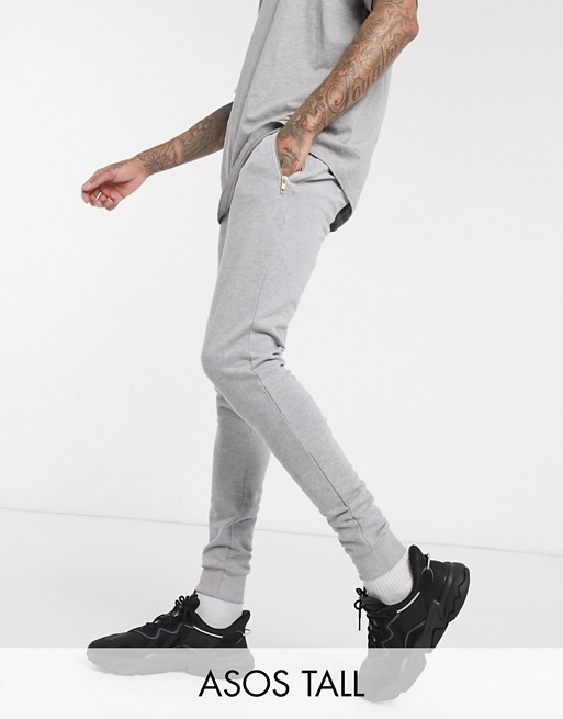 ASOS DESIGN Tall organic super skinny joggers in grey marl with gold zip pockets
