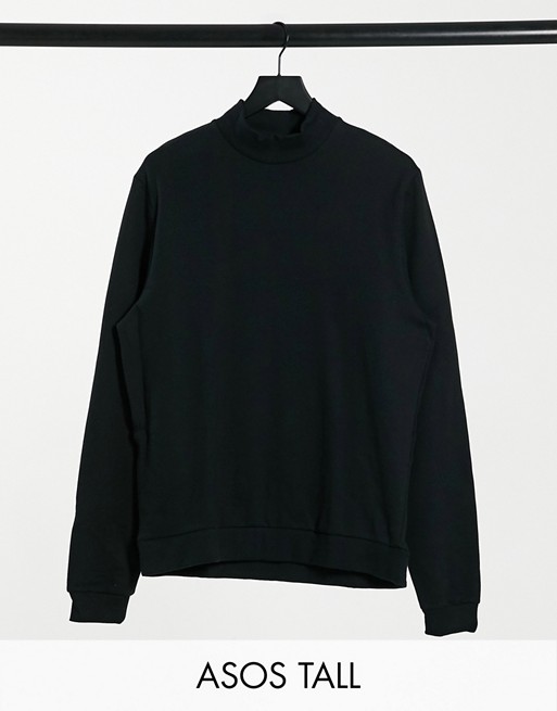 ASOS DESIGN Tall organic sweatshirt with turtle neck in black