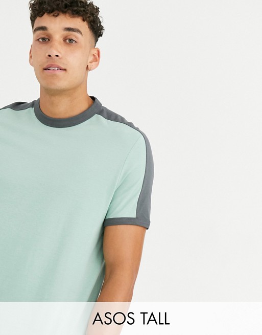 ASOS DESIGN Tall organic t-shirt with contrast shoulder panel in green