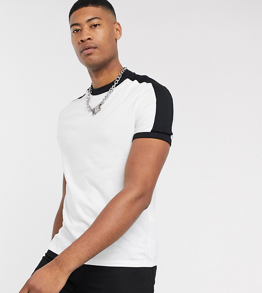 ASOS DESIGN Tall organic t-shirt with contrast shoulder panel in white