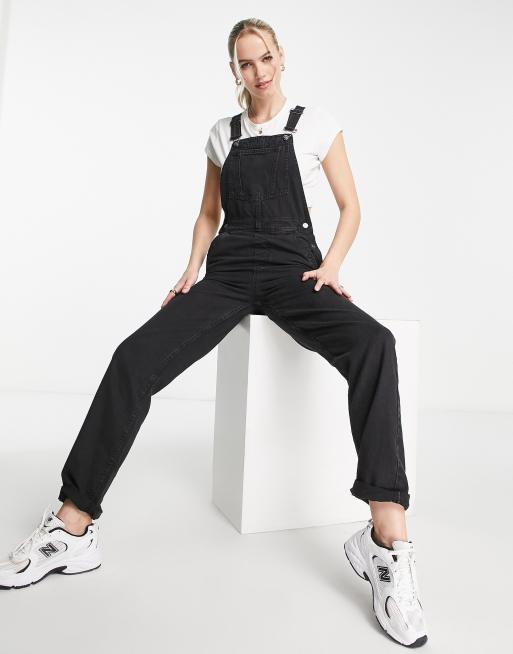 ASOS DESIGN Petite denim dungaree dress in washed black