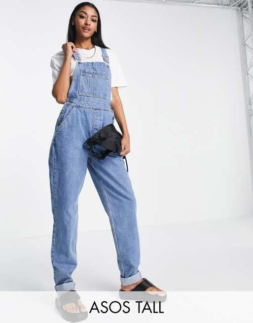 ASOS DESIGN Tall - 'Original' denim tuinbroek in middenblauwe wassing