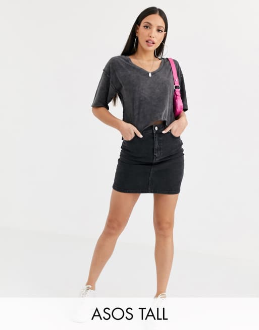 ASOS DESIGN Tall – Original – Jeansrock mit hoher Taille in verwaschenem Schwarz