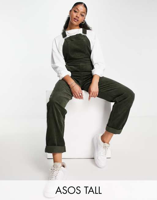 ASOS DESIGN Tall - Originele corduroy tuinbroek in donkergroen
