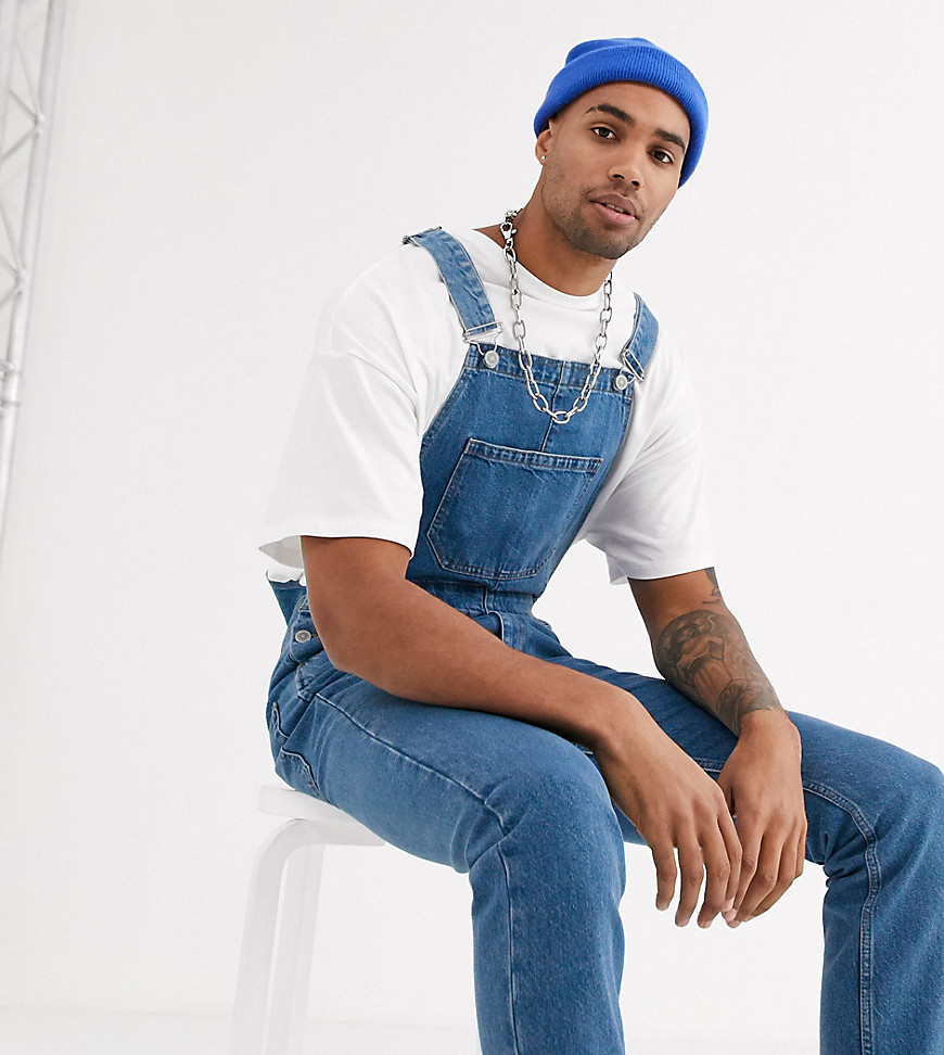 ASOS DESIGN Tall overalls in mid wash blue