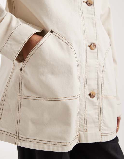 ASOS DESIGN Tall – Oversize-Harrington-Jacke aus Baumwolle in Hellbeige, 3 von 4
