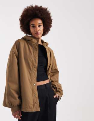 ASOS DESIGN Tall - Oversize-Regenmantel in Olivgrün mit Fleecefutter