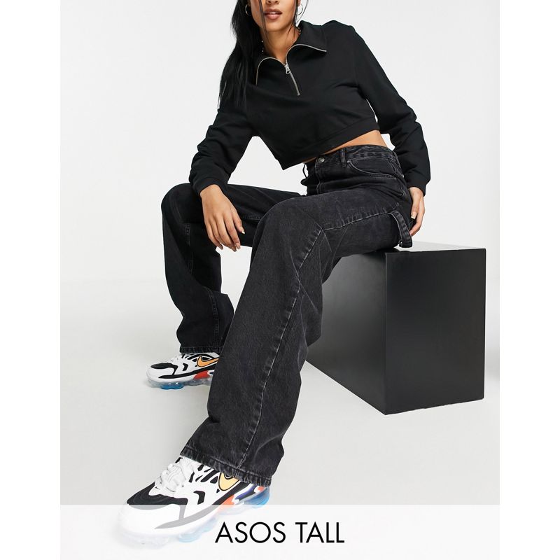 DESIGN Tall – Oversize-Skater-Jeans aus Bio-Baumwollmix in verwaschenem Schwarz mit mittelhohem Bund