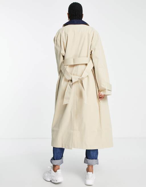 Trenchcoat Cord Mantel Oversize Chinese Style Trench Windbreaker
