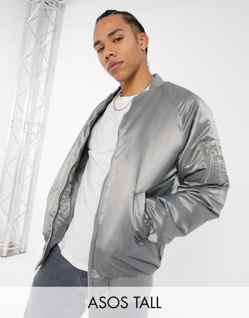 ASOS DESIGN padded bomber jacket with MA1 pocket in high shine purple