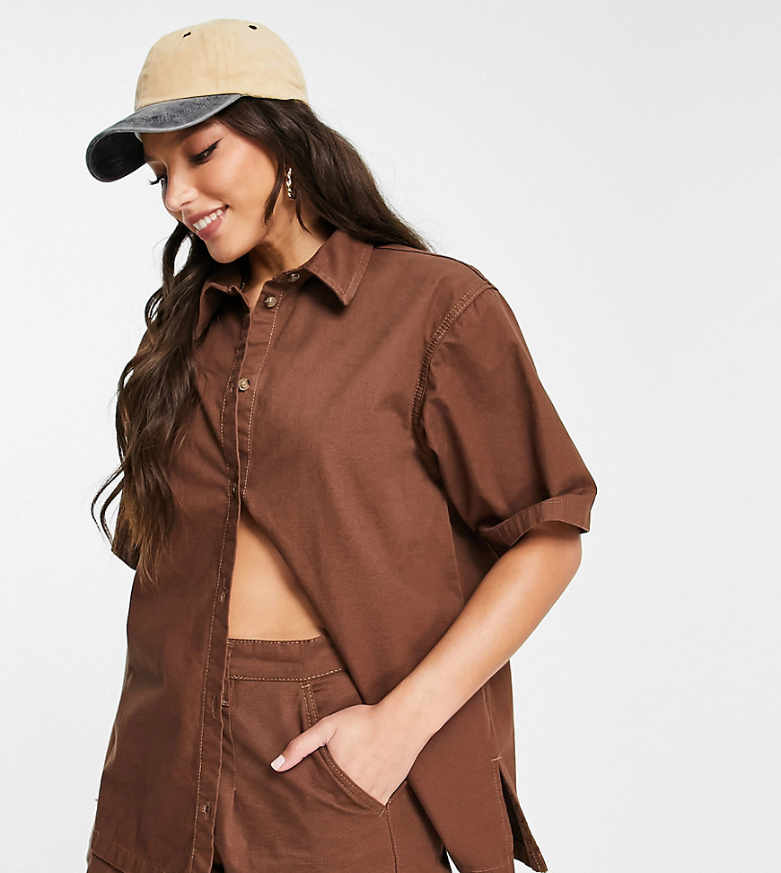 ASOS DESIGN Tall oversized boxy shirt in brown co-ord