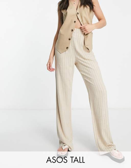 ASOS DESIGN Tall - Oversized broek met wijde pijpen van linnen in gestreept naturel 