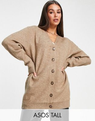 ASOS DESIGN Tall oversized cardigan with button through in taupe