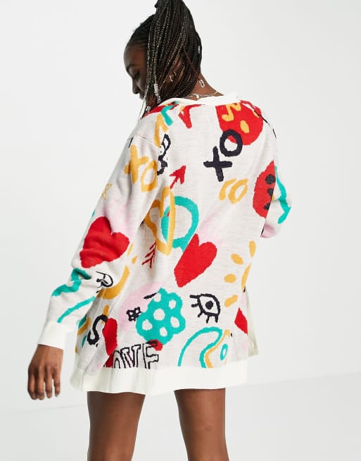 ASOS DESIGN Tall oversized cardigan with graffiti pattern