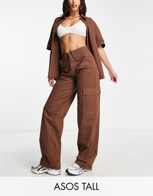 ASOS DESIGN drapey wide leg pants in baby cord brown - part of a