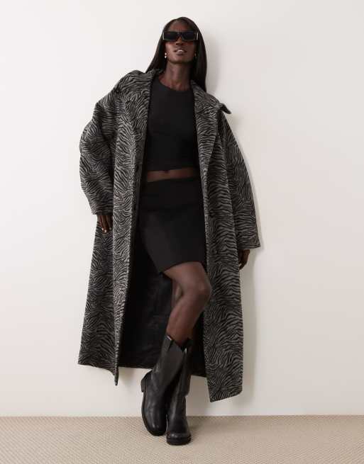 ASOS DESIGN Tall oversized chuck on formal coat in gray zebra, 2 of 4