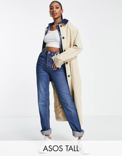 ASOS DESIGN tall oversized chuck on trench in stone with navy cord collar.