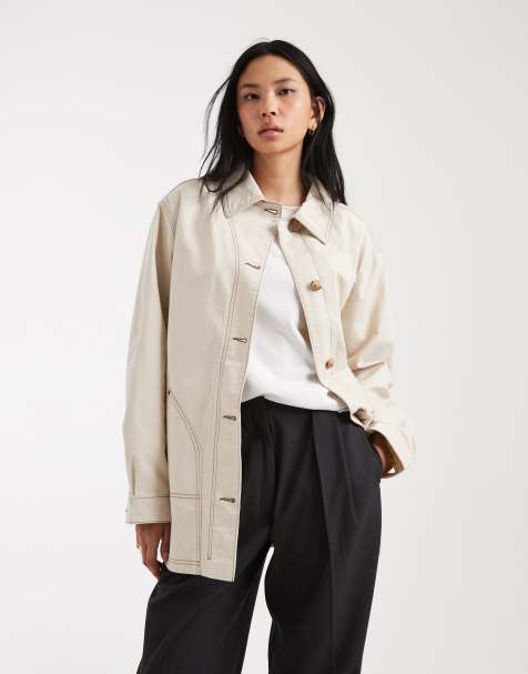 ASOS DESIGN Tall oversized cotton harrington jacket in oatmeal - view 1