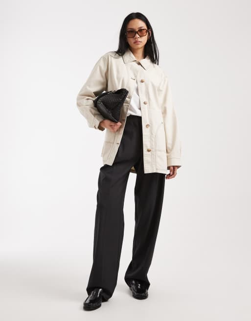 ASOS DESIGN Tall oversized cotton harrington jacket in oatmeal, 2 of 4