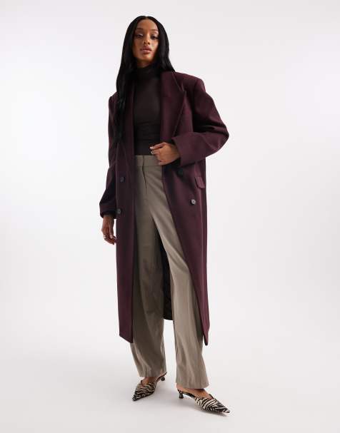 ASOS DESIGN Tall oversized dad coat in plum - view 1