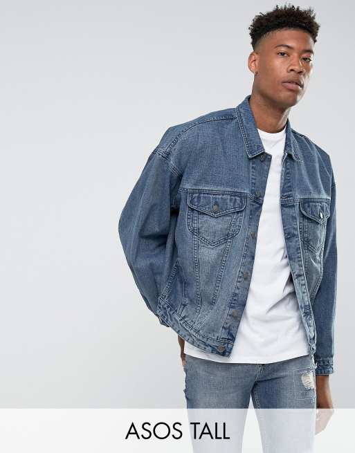 ASOS DESIGN tall oversized denim jacket in mid wash