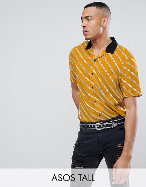 ASOS DESIGN Tall oversized diagonal stripe shirt with revere collar