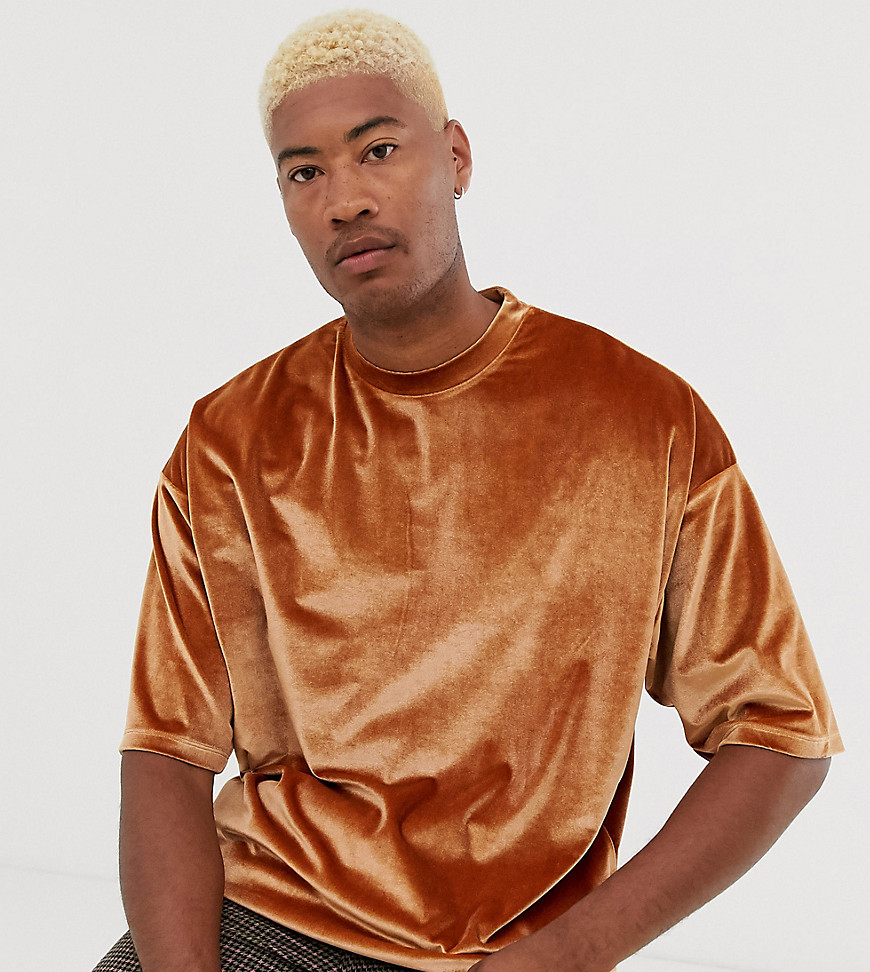 ASOS DESIGN Tall - Oversized extra lang T-shirt met halflange mouwen in bruin velours