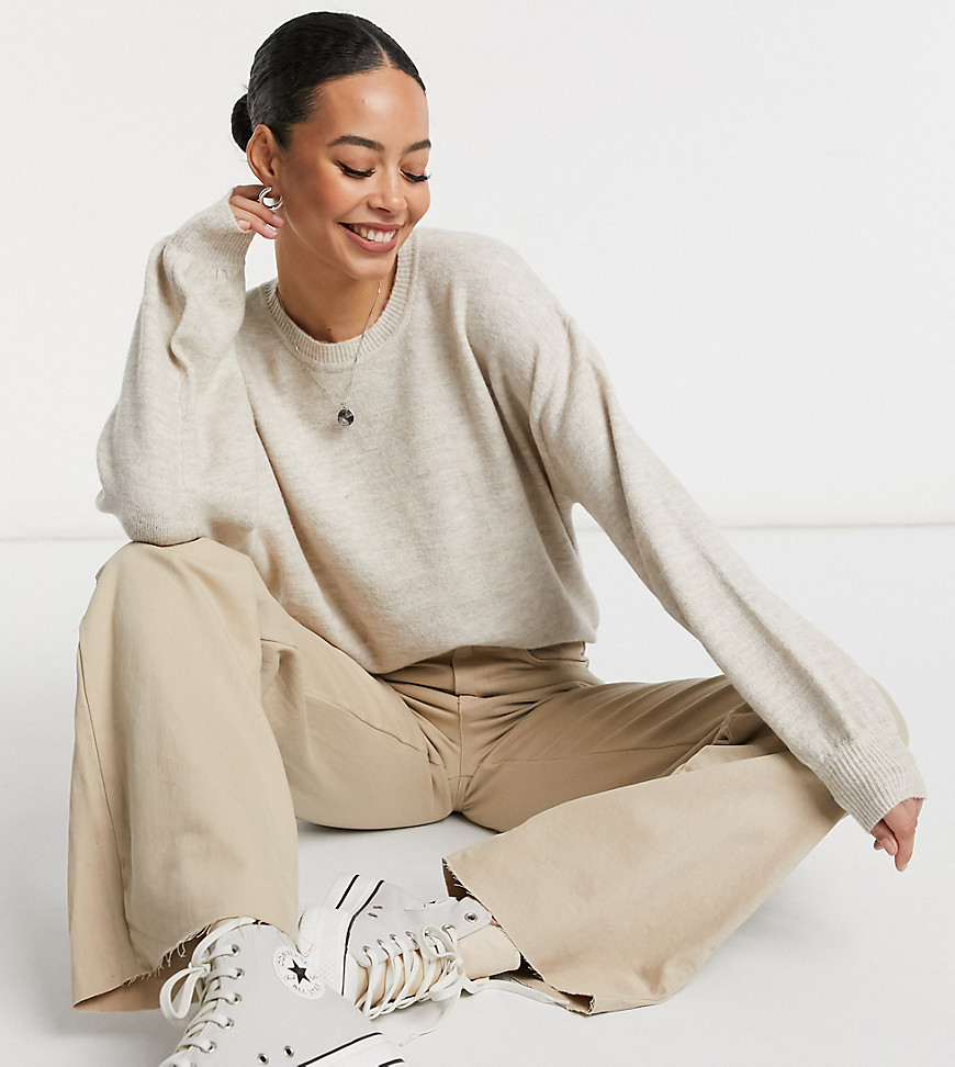 ASOS DESIGN Tall oversized fine crew neck sweater in oatmeal-Gray