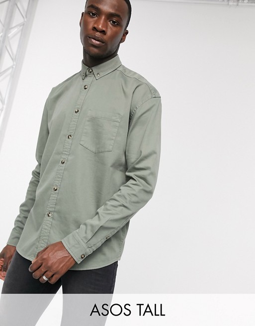 ASOS DESIGN Tall oversized fit organic denim shirt in sage green
