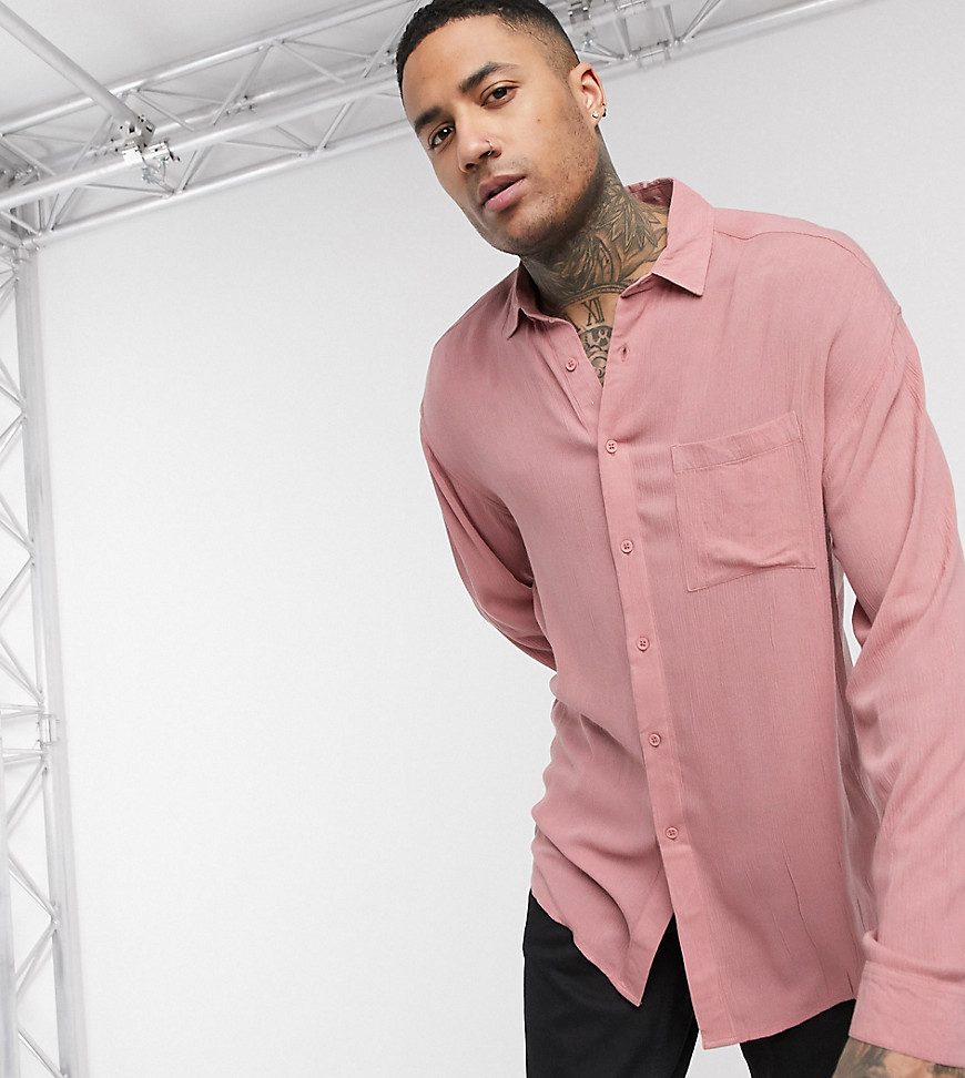 ASOS DESIGN Tall oversized fit overhead shirt in crinkle viscose in pink