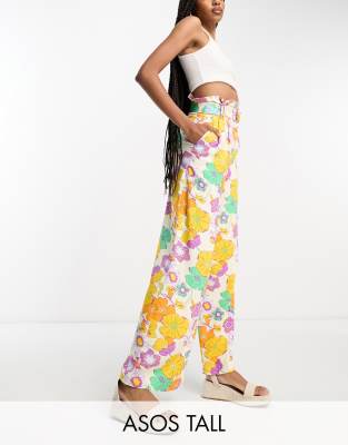 Linen Blend High Waist Paperbag Wide Leg Pant main image 1