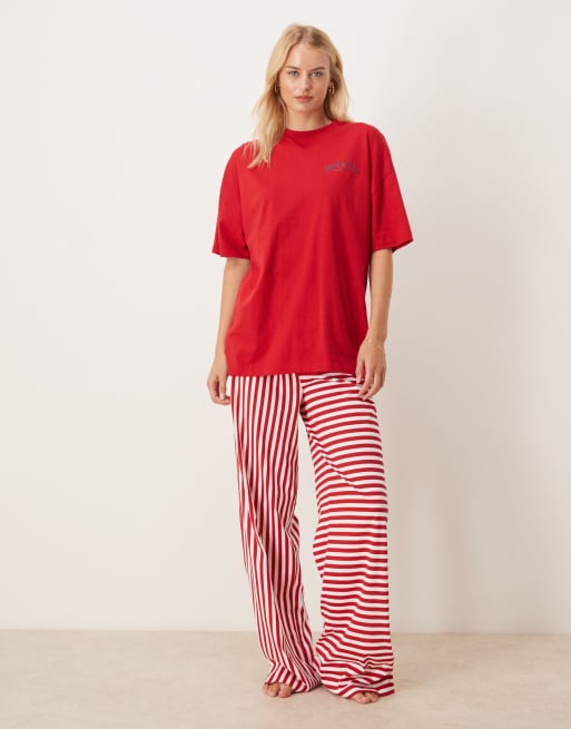 ASOS DESIGN Tall oversized graphic tee & wide leg pants pajama set in apres ski print