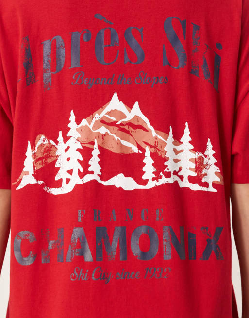 ASOS DESIGN Tall oversized graphic tee & wide leg pants pajama set in apres ski print